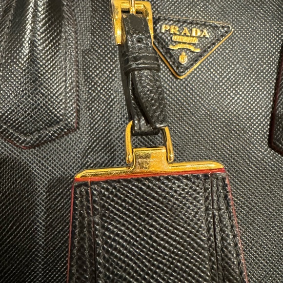 PRADA Saffiano Cuir Small Leather Prada Bag, Black/Red, used condition - Picture 9 of 16